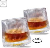House of Husk 2 Stuks Whiskey Glazen Set - Whiskeyglas - Roterend 360 graden - Hooglans - Whiskey Cadeauset