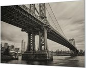 Wandpaneel Brooklyn Bridge zwart wit  | 150 x 100  CM | Zilver frame | Wandgeschroefd (19 mm)