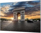 Wandpaneel Arc de Thriomph Parijs zonsondergang  | 150 x 100  CM | Zilver frame | Wandgeschroefd (19 mm)