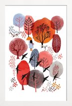 JUNIQE - Poster met houten lijst Autumn Forest -13x18 /Rood