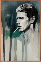 JUNIQE - Poster met kunststof lijst David Bowie -20x30 /Turkoois &