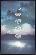 JUNIQE - Poster in kunststof lijst Moon Rising -40x60 /Blauw & Paars