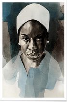 JUNIQE - Poster Nina Simone -20x30 /Blauw & Grijs