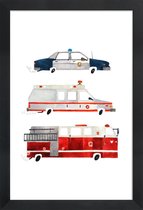JUNIQE - Poster met houten lijst Sirens on the Road -13x18 /Rood & Wit