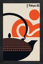 JUNIQE - Poster met houten lijst Vintage Tokio -20x30 /Oranje & Zwart