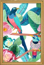 JUNIQE - Poster met houten lijst Birds -40x60 /Groen & Roze