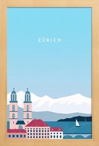JUNIQE - Poster met houten lijst Zürich - retro -13x18 /Blauw