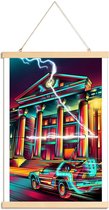 JUNIQE - Posterhanger Delorean popart -30x45 /Rood & Turkoois