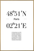 JUNIQE - Poster met kunststof lijst Coördinaten Parijs -40x60 /Wit &