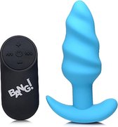 21X Vibrating Silicone Swirl Butt Plug with Remote - Blue - Butt Plugs & Anal Dildos -