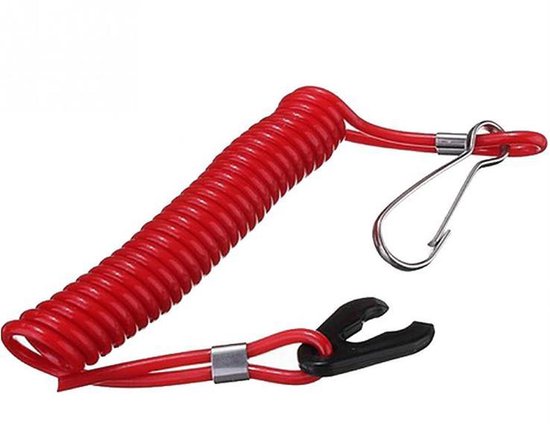 Rood dodemanskoord met clip en karabijnsluiting.