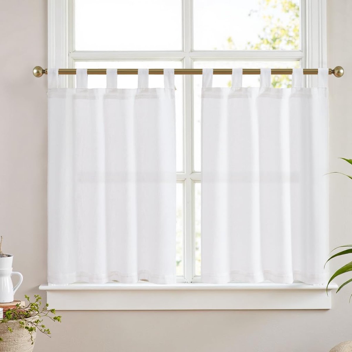 Unyqoos Charmante Halftransparante Keukengordijnen voor Landelijke Stijl en Privacy, Set van 2, 65 x 90 cm wit