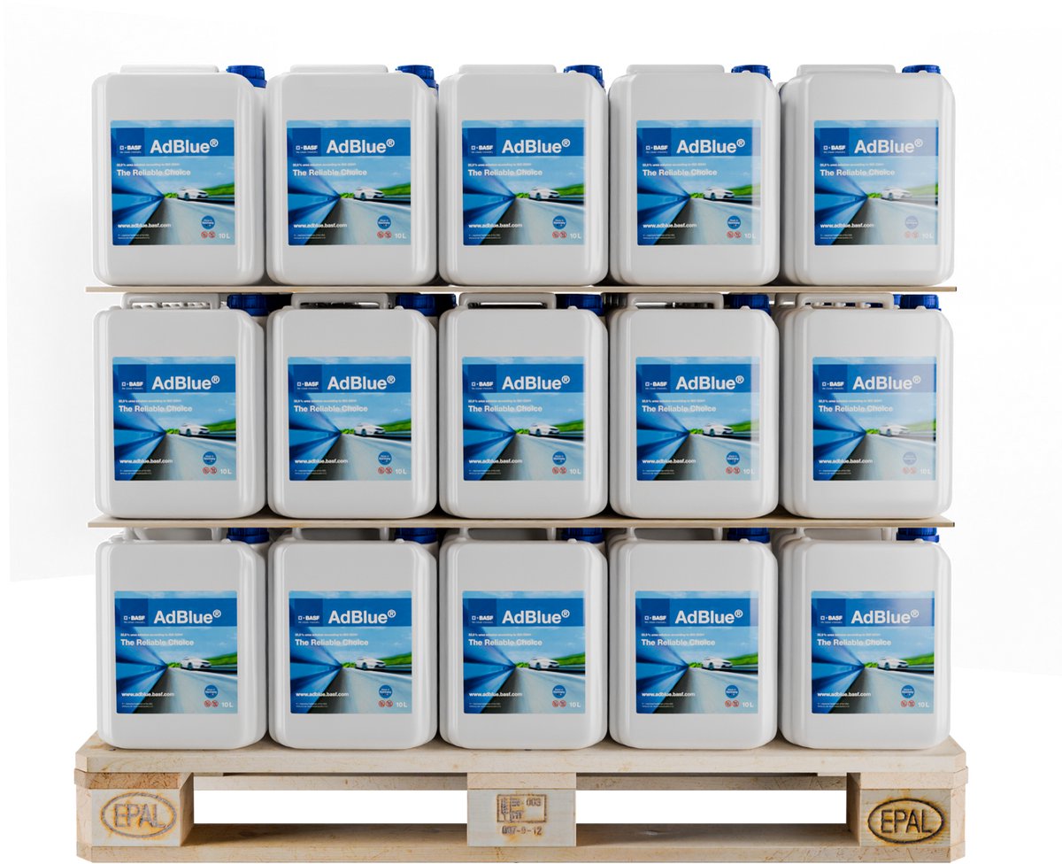 BASF - Pallet Pack - AdBlue - 75x 10L (Liter) Jerrycan Inclusief Handige Trechter - Duits Kwaliteitsproduct - Uitstootvermindering - Dieselsystemen