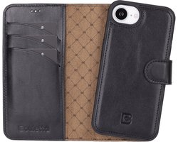 Bouletta voor iPhone 16e leren Uitneembare hoesje met verstelbare stand in Rustic Black