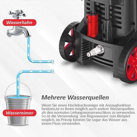 Hogedrukreiniger 1800 W met Aluminium Pomp en Accessoireset - Ideaal voor Terrassen, Tuinen en Auto's — afbeelding 3