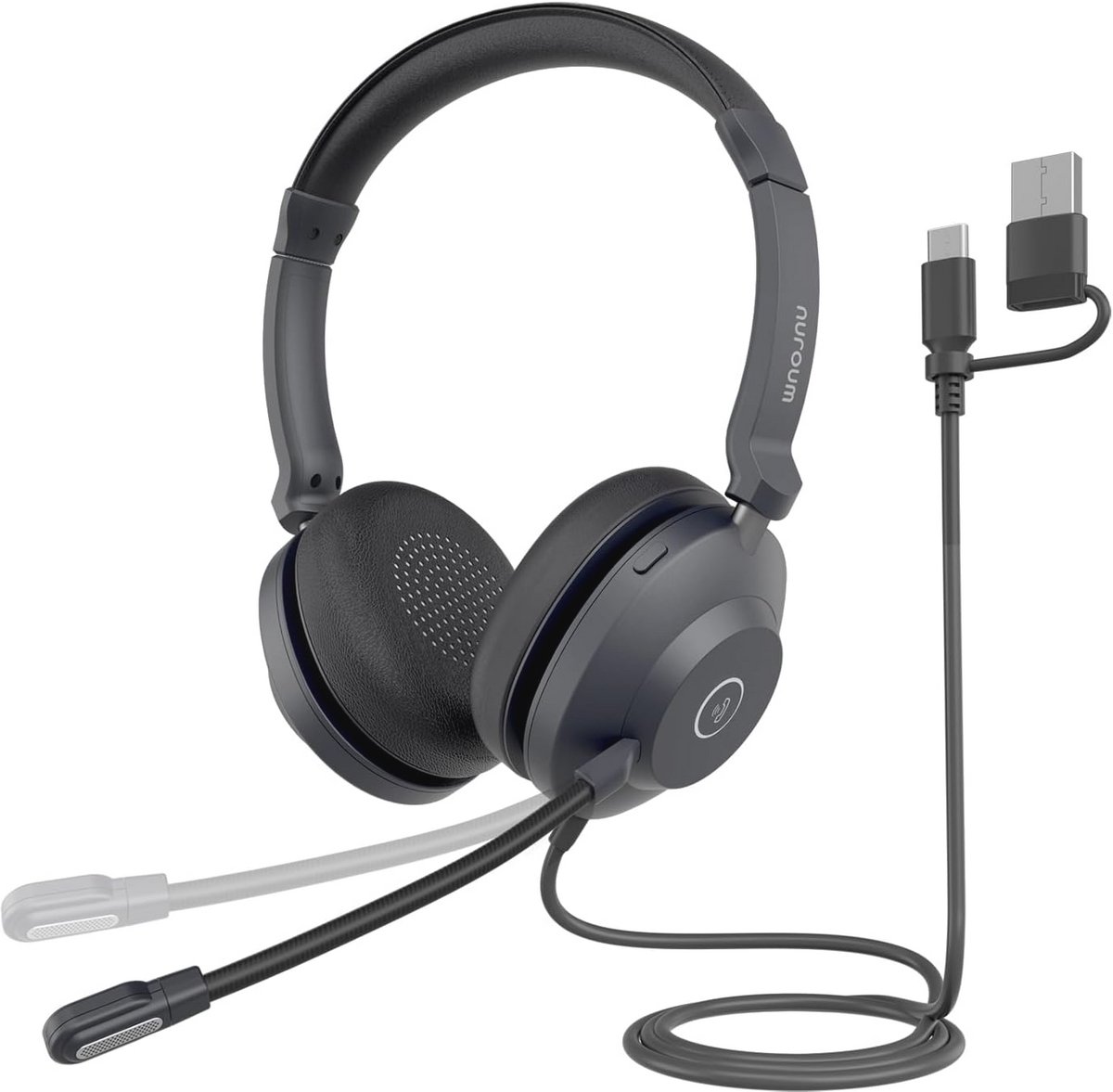 USB-headset met ruisonderdrukking en microfoon voor pc en laptop - comfortabele bedrade hoofdtelefoon met dempknop en USB A/Type-C