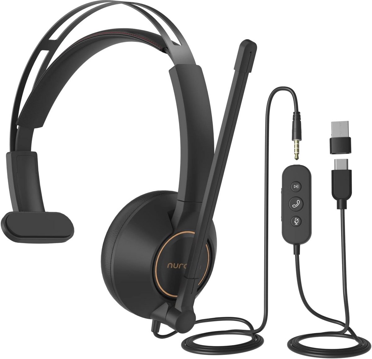 USB-headset met microfoon voor laptop | Draaibare boommicrofoon & In-line bediening | Compatibel met PC, Mac en Mobiel