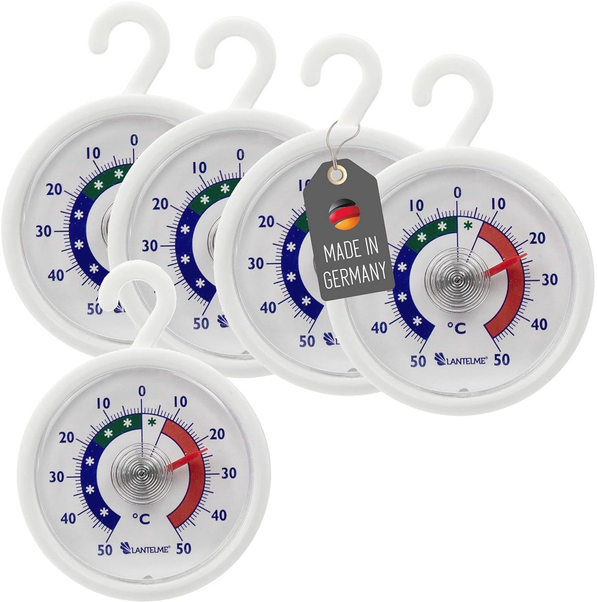 Set van 5 analoge koelkastthermometers met haken - ideaal voor vriezer, koeltoonbank en wijnkast
