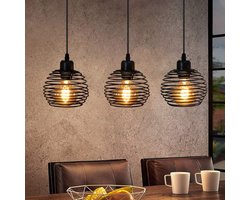 NETTLIFE Hanglamp - 3xE27 - zwart - vintage eetkamerlamp - metaal - keuken industriële hanglamp - voor woonkamer | eetkamer - zonder lampen
