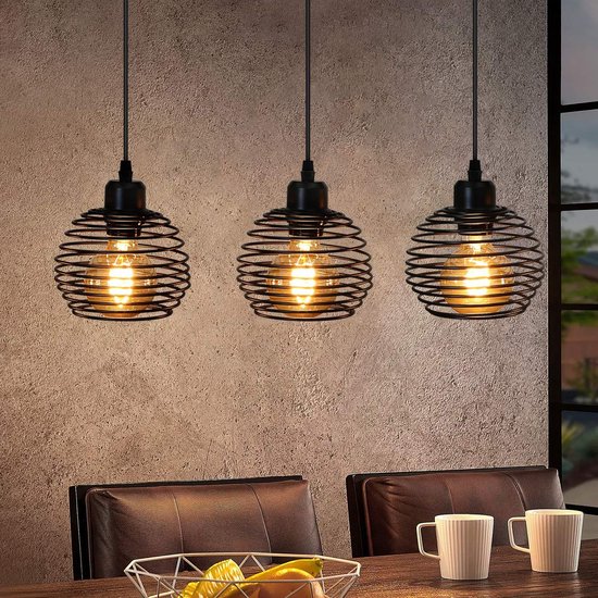 NETTLIFE Hanglamp - 3xE27 - zwart - vintage eetkamerlamp - metaal - keuken industriële hanglamp - voor woonkamer | eetkamer - zonder lampen
