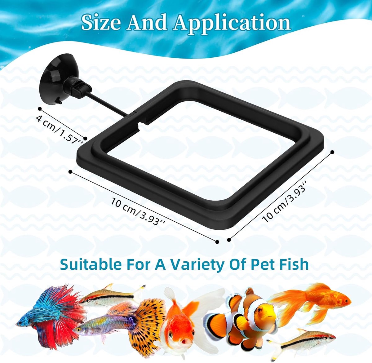 Aquarium voedingsring, vierkante drijvende voerring, visvoerring met zuignap, voederstation voor vissen, voor goudvissen, kleurbaars, guppy's