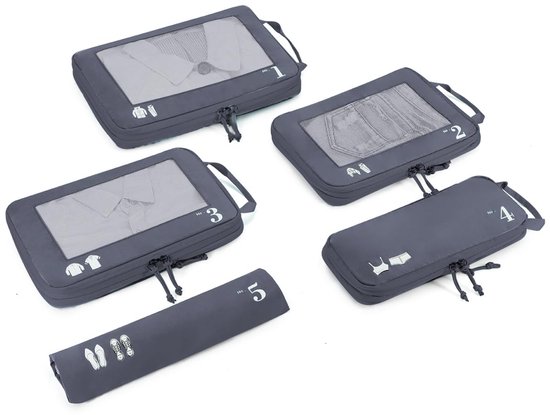 Foto: Ibenzoa uitgebreide 6 delige compressie koffer organizer set donkergrijs voor reizen en opslag