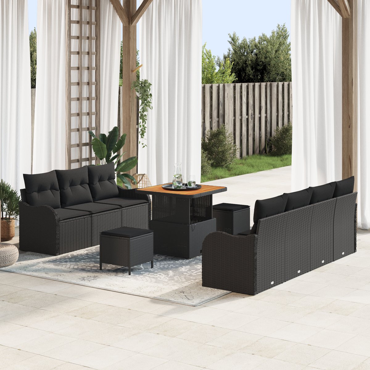 vidaXL - Tuinbank - Set - met - kussen - met - opslag - 10 - pcs - Zwart