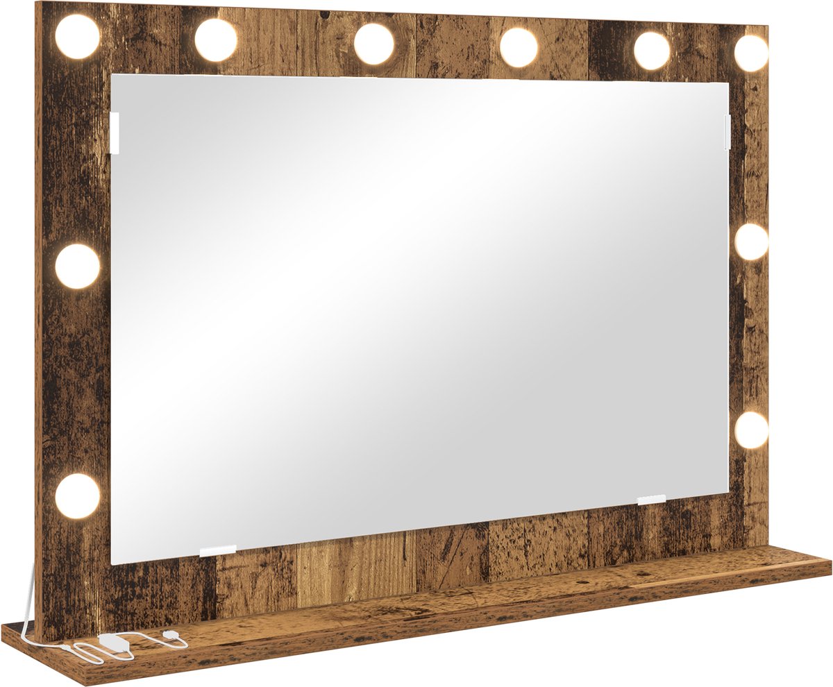 vidaXL - Make-up - Spiegel - Rechthoekig - met - spiegel - Oudhout - 80 - x - 55 - x - 18