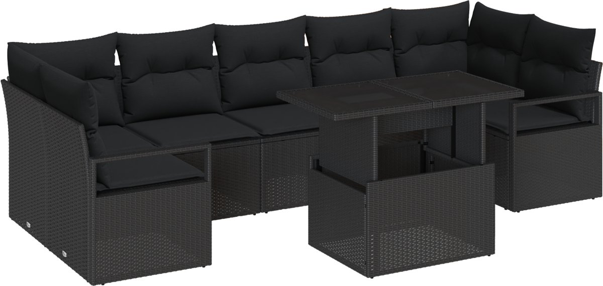 vidaXL - Tuinbank - Set - met - opslag - 8 - pcs - Zwart - Poly - rattan