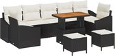 vidaXL - 10-delige - tuinset - met - kussens - in - zwart - poly - rattan - en - acacia