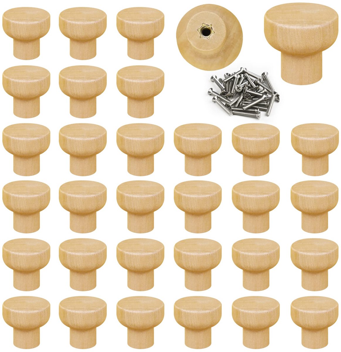 Ibenzoa® Natuurlijk Lotushout Ladegrepen - 30 Stuks, Platte Top, Ronde Design met Schroeven