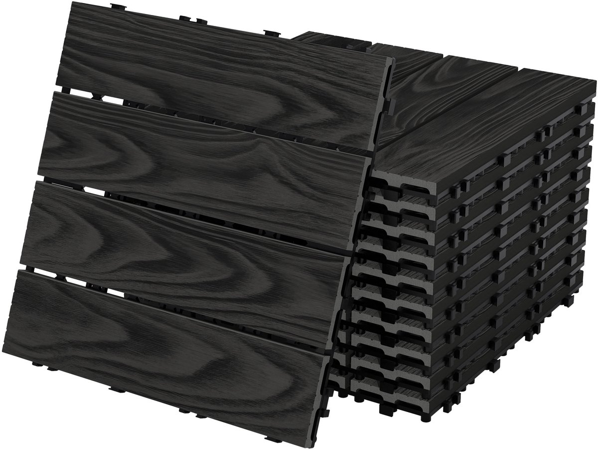 WPC terrastegels 30x30 cm 11-delige spaarset voor 1m² antraciet houtlook vloer met drainage en kliksysteem