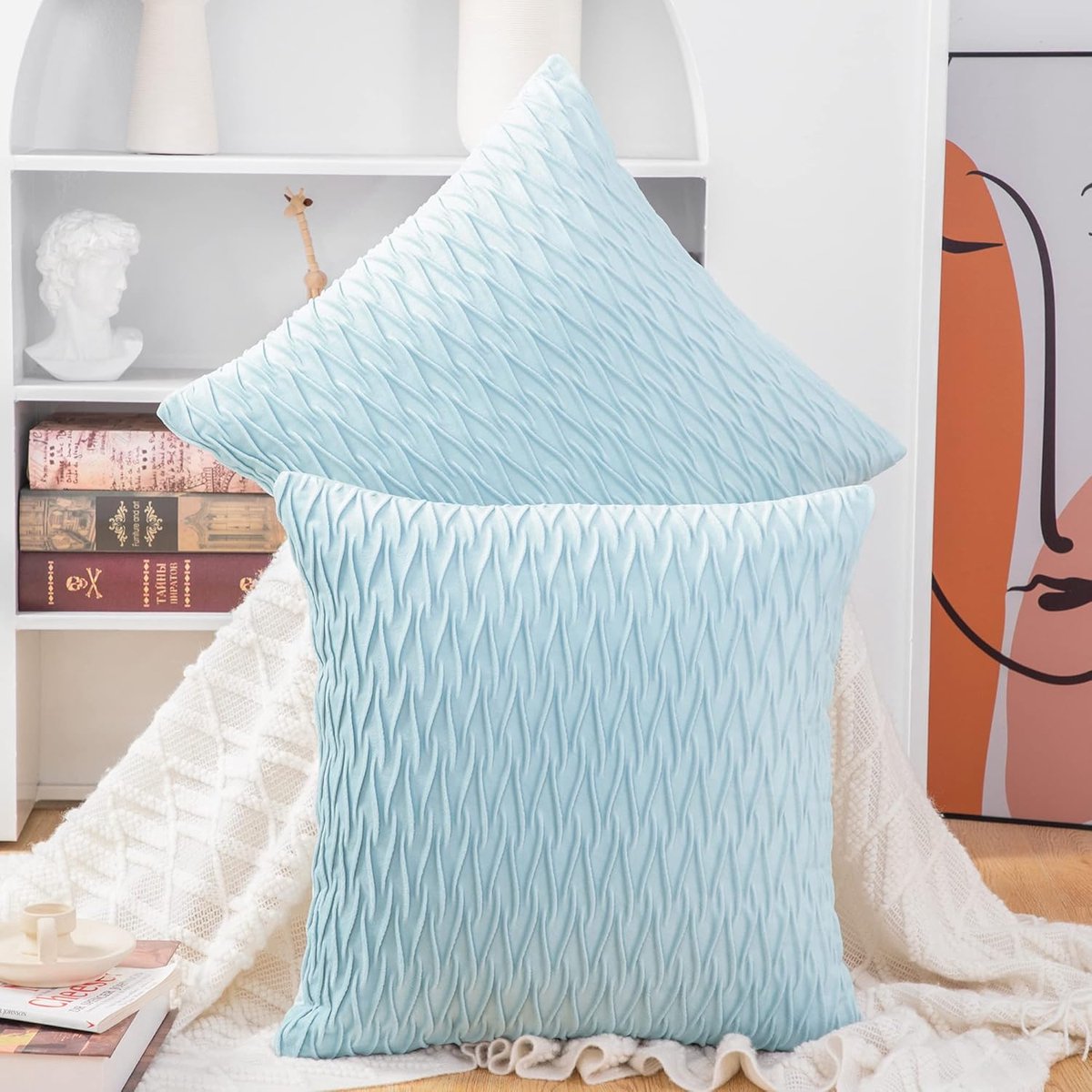 Ibenzoa Zachte Decoratieve Kussenhoezen Set Lichtblauw 65x65 cm - Premium Fluweel