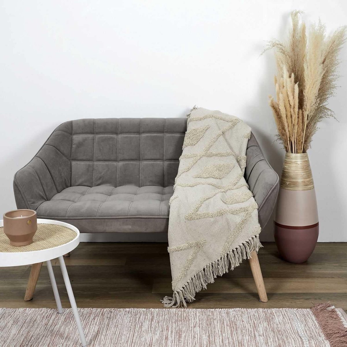 Ibenzoa Zachte en Comfortabele Etnische Woondeken – 120 x 150 cm – Ecru Kleur
