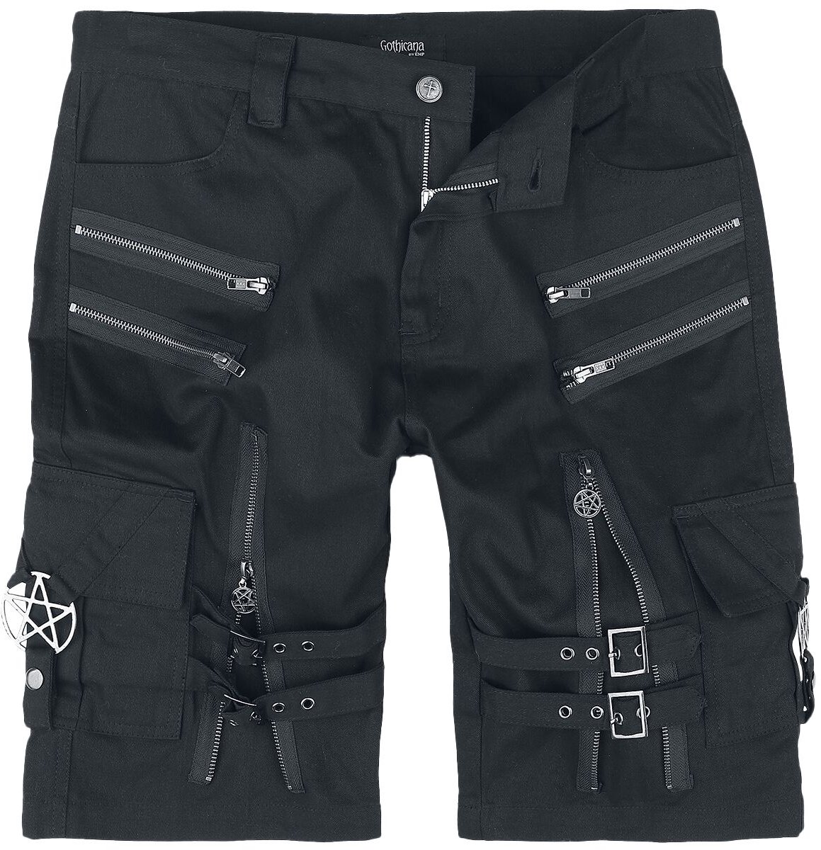 Gothicana Zwarte short met pentagram hanger en gespen - Heren - XXL