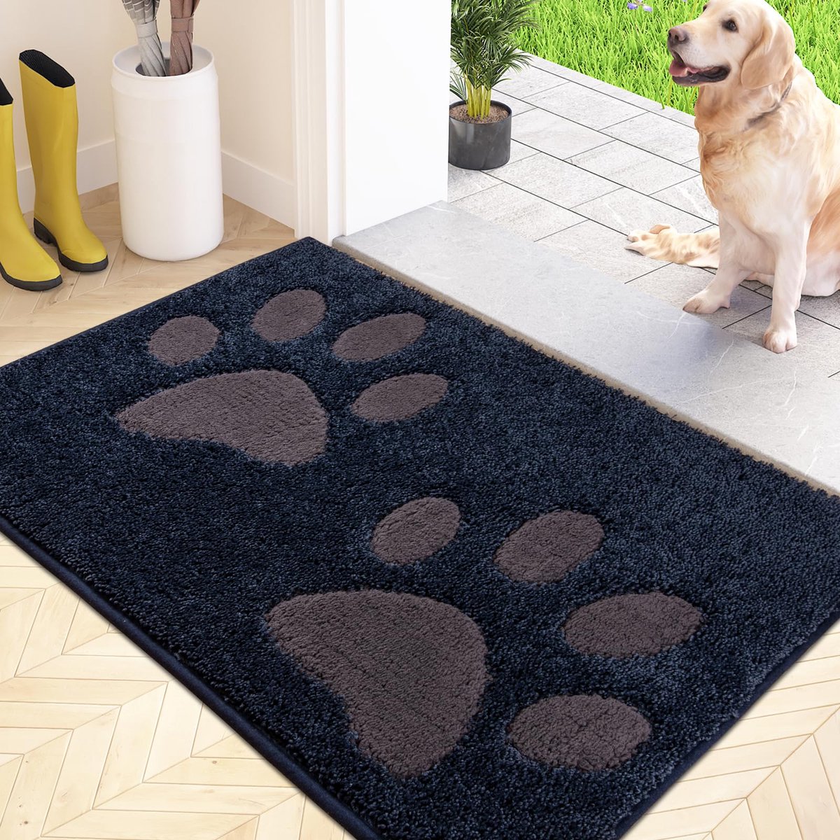 Unyqoos Wasbare Absorberende Deurmat voor Binnengebruik, Antislip, Ideaal voor Entree en Natte Poten blauw