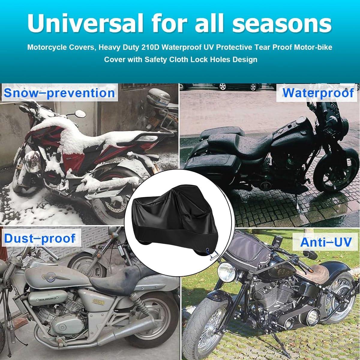 Universal Waterproof Motorcycle Scooter Cover Anti-UV Dust Protection Outdoor for Scooters Motorcycles (265 * 105* 125 cm)