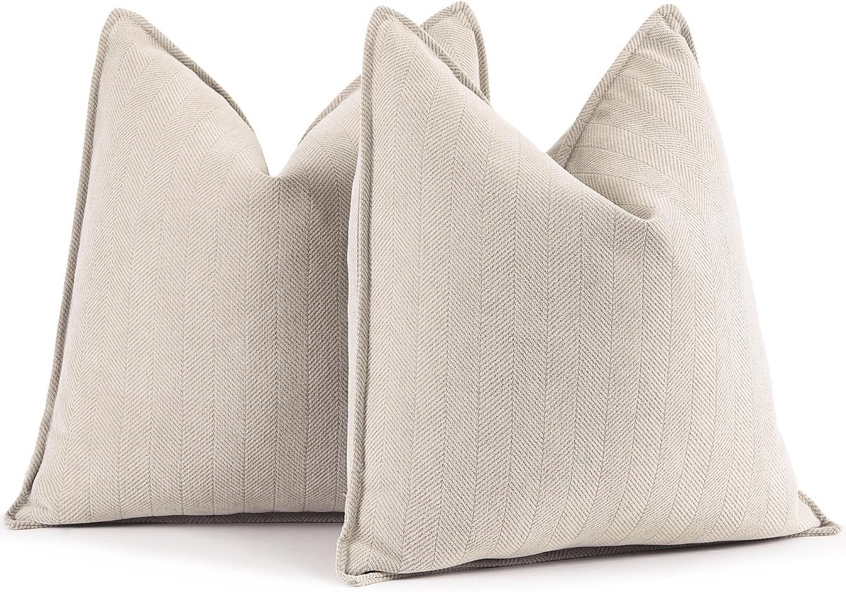 Ibenzoa Twee Zachte Beige Kussenhoezen 40x40 cm - Premium Textiel & Verfijnd Design