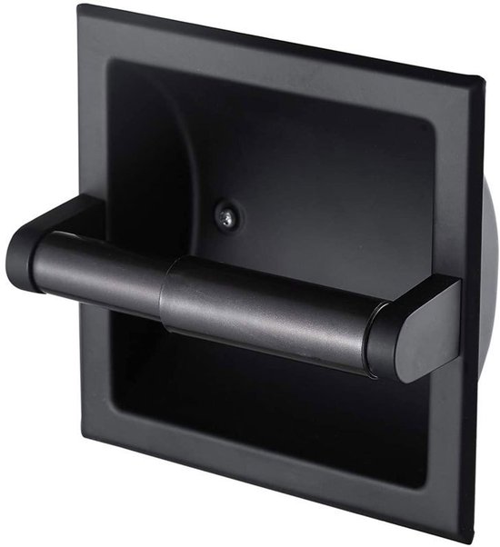 Porte-rouleau de papier toilette - Encastré - Porte-rouleau de papier toilette - Zwart - Dérouleurs papier toilette - Acier inoxydable - Pour salle de bain - 15,5 x 15,5 x 4,8 cm - Vis incluses - Carré - Tige ronde amovible