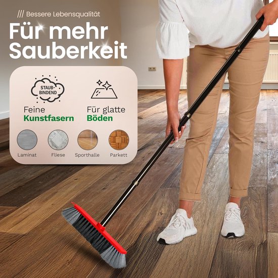 Novaliv kunststof kamerbezem 30 cm FIJNE SYNTHETISCHE HAREN veegbezem rood halbezem met steel insteeksteel stevige halbezem met draad geschikt voor 22mm bezemstelen spinnenwebbezem kamerbezem Magic Broom van Novaliv — afbeelding 5