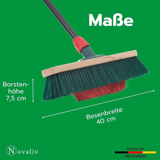 Novaliv tuinbezem met steel V-borstelharen 40 cm Elaston borstelharen inclusief verzinkte veegset met rubberen lip bestaande uit stoffer en blik handborstel terrasbezem tuinbezem stalbezem buitenbezem van Novaliv — afbeelding 5