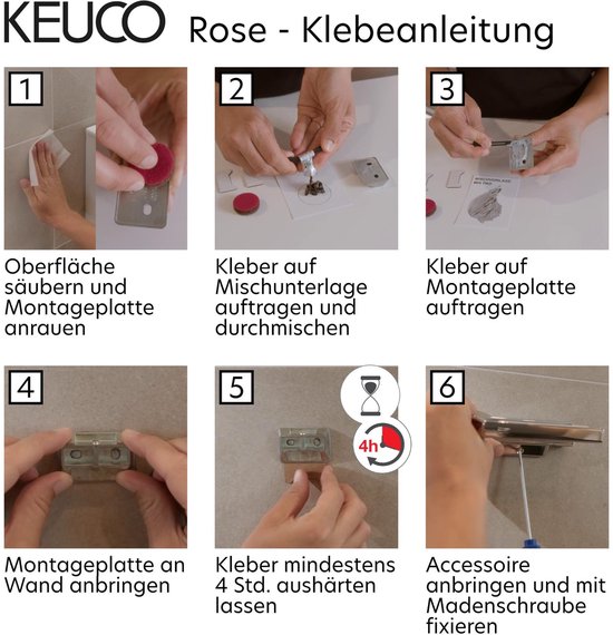 KEUCO Étagère de Douche à coller ou à percer, fabriquée en Allemagne, support de douche noir mat, 32,8 cm de large, kit de colle inclus, panier de douche, montage mural, ROSE