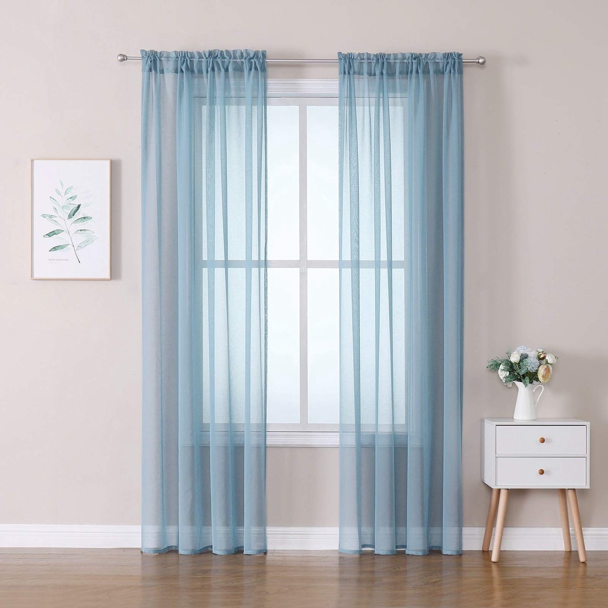Ibenzoa Stijlvolle Set van 2 Transparante Voile Gordijnen voor Woon- en Slaapkamer Decoratie blauw