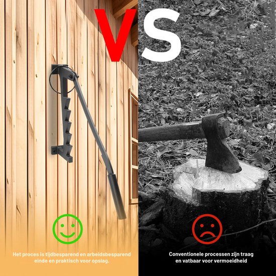 Houtkloofmachine - Houtklover - Houtsplijter - Houtkliever - Kloofmachine - Milieuvriendelijke Kloofwig - Houtklover voor Aanmaakhout - Splijtwig - Met 2 Afneembare Handgrepen - Incl Handschoenen - Zwart — afbeelding 4