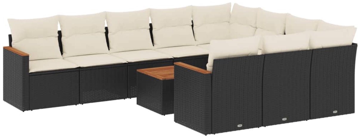 The Living Store 11-delige Loungeset met kussens poly rattan zwart - Loungeset - Lounge Set - Tuinmeubels - Buitendecoratie - Outdoor Furniture