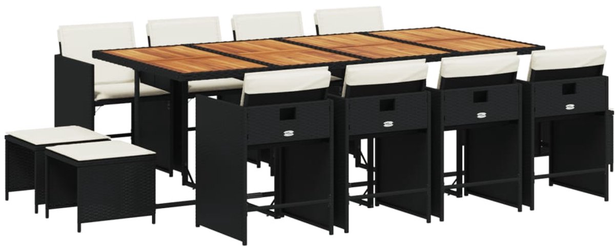 The Living Store 13-delige Tuinset met kussens poly rattan zwart - Tuinmeubles - Set Tuinset - Lounge Set - Buitendecoratie - Patio Furniture