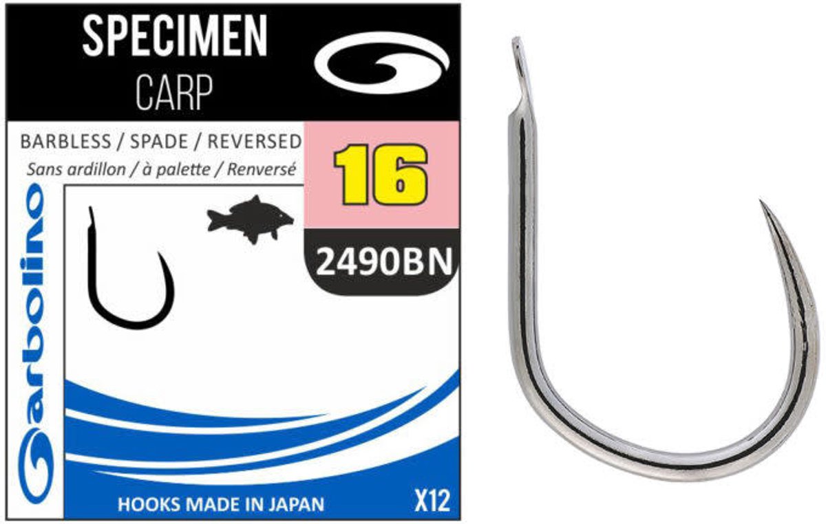 Garbolino Specimen - Carp 2490BN Reversed Barbless - Spade (12 pcs) - Maat : 16