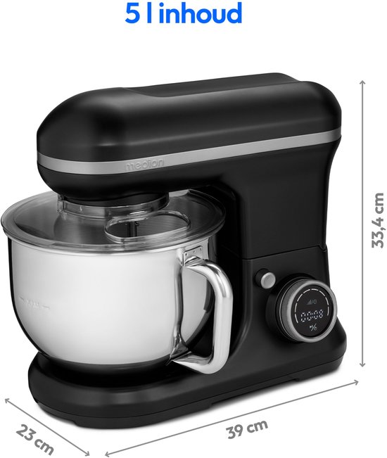 MEDION keukenmachine (1.200 watt, 8 standen, mengen kneden roeren, digitaal display, 5 liter roestvrijstalen kom, ijskom voor het bereiden van ijs, MD18420) zwart van Medion — afbeelding 4