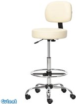 Bol.com Gutent Barkruk - In hoogte verstelbaar - Op wielen - Kunstleer - 360° draaibaar - Met rugleuning - Beige - 56 x 57 x 104... aanbieding