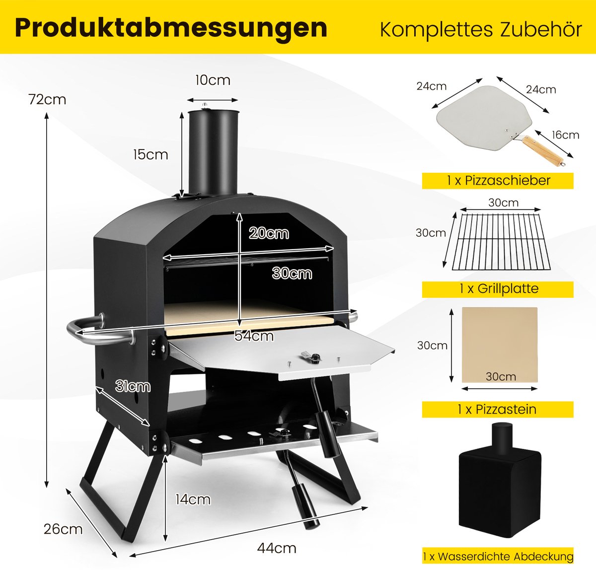 COSTWAY Outdoor pizzaoven, 2-laags pizzaoven met grillrooster, pizzasteen, pizzaschep, waterdichte afdekking, hittebestendige handgrepen en inklapbare poten, voor picknick, feest, camping – foto 7